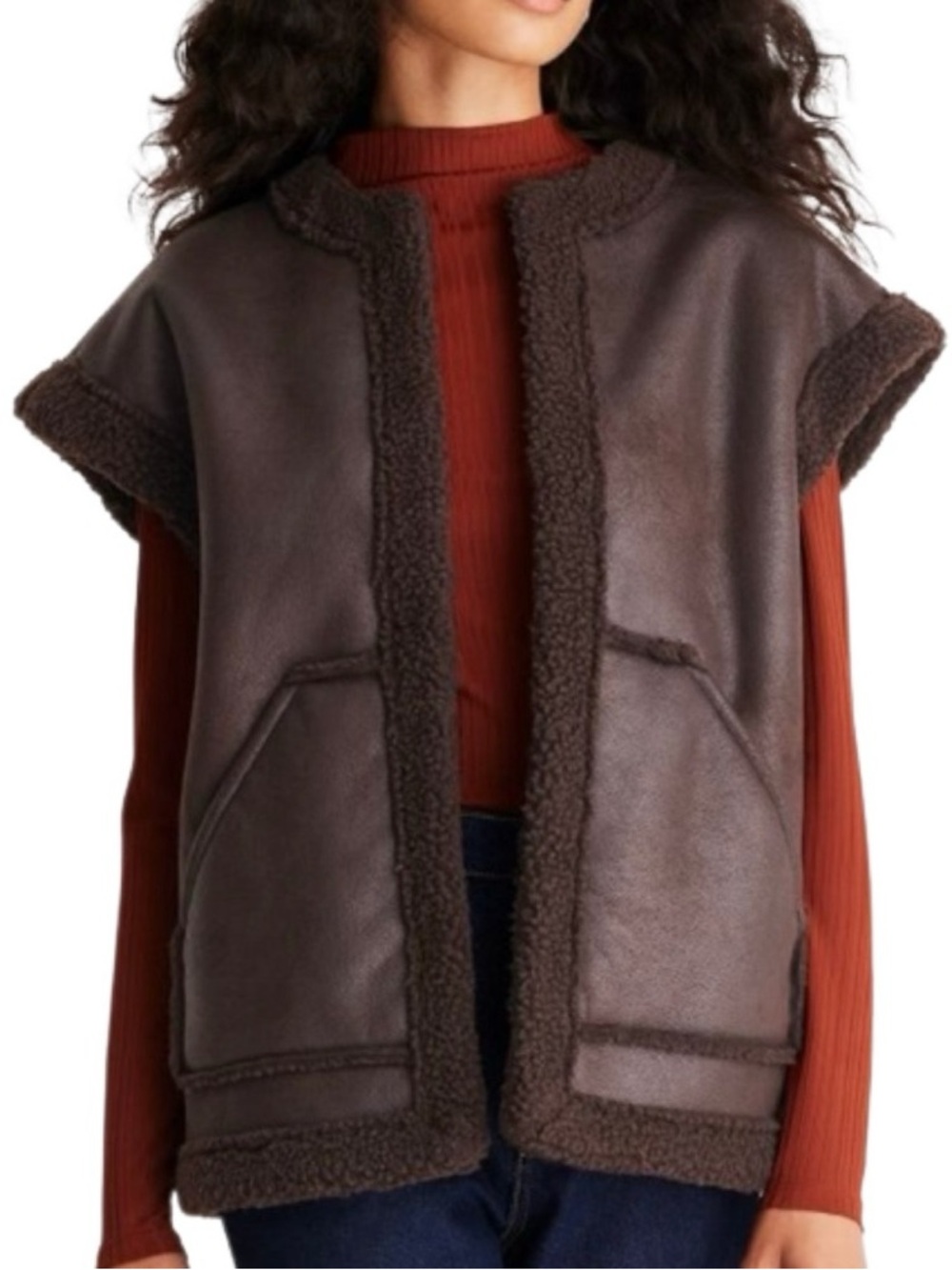 Future Collective with Reese Blutstein faux shearling-lined leather vest NWT